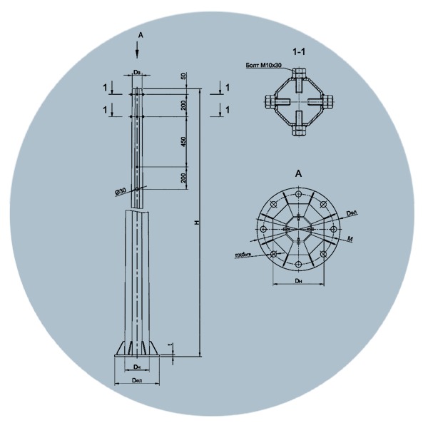 Силовая опора освещения СФГ-1000-10,0-01-ц